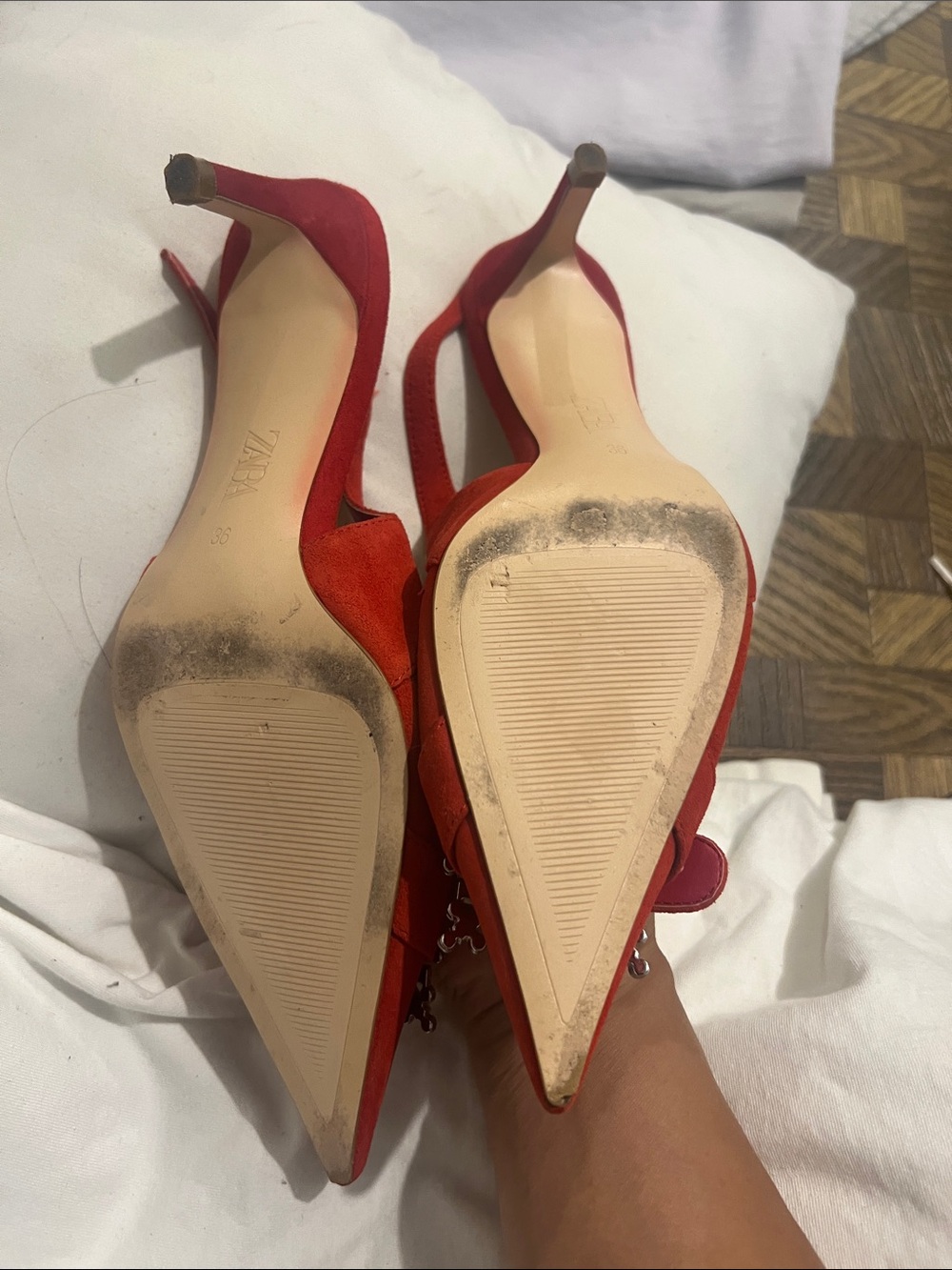 Zara Red Pointed Slingback Heels with Crystal Buckle - Picture 5 of 6